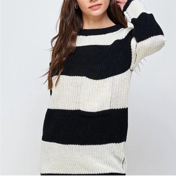 Striped Black and White Women's Sweater - Picture 2 of 5